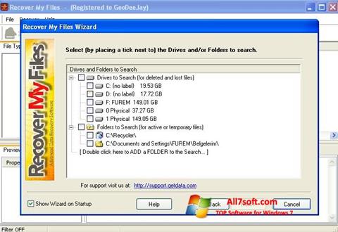 Posnetek zaslona Recover My Files Windows 7