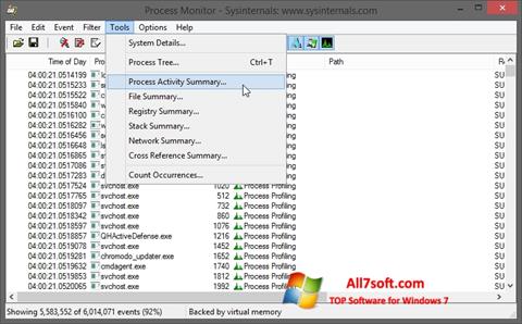 Posnetek zaslona Process Monitor Windows 7