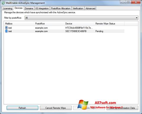 Posnetek zaslona Microsoft ActiveSync Windows 7