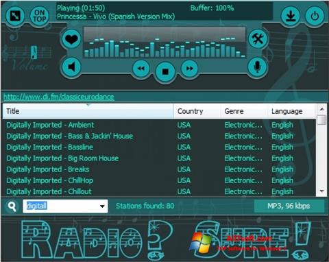 Posnetek zaslona RadioSure Windows 7