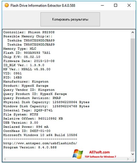 Posnetek zaslona Flash Drive Information Extractor Windows 7