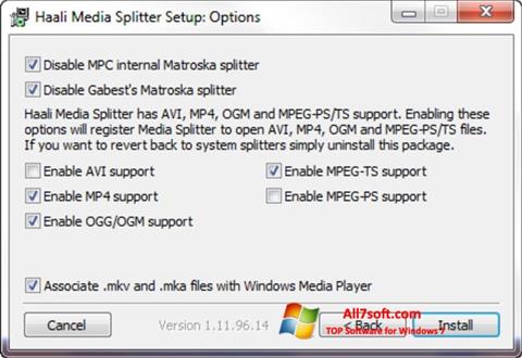 Posnetek zaslona Haali Media Splitter Windows 7