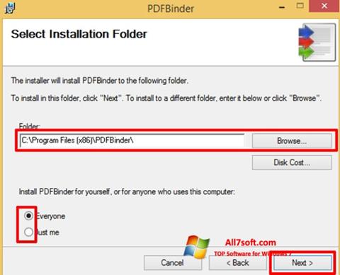 Posnetek zaslona PDFBinder Windows 7