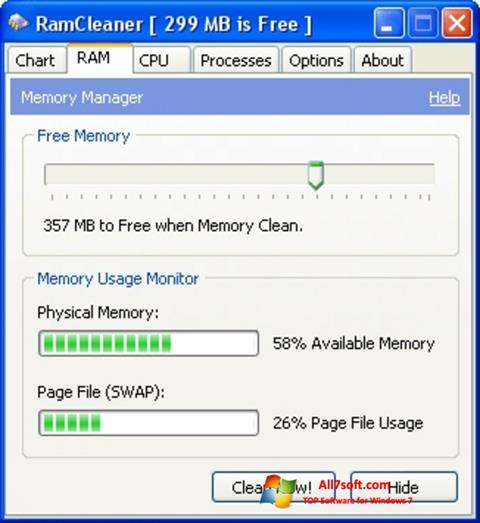 Posnetek zaslona RamCleaner Windows 7