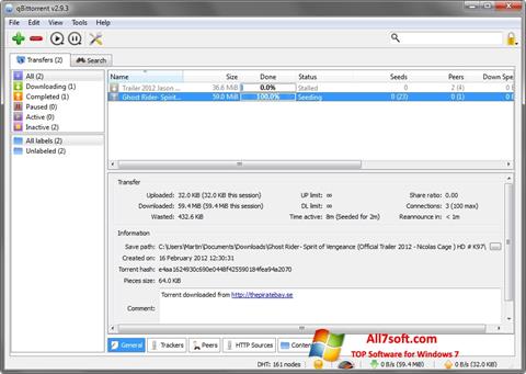 Posnetek zaslona qBittorrent Windows 7