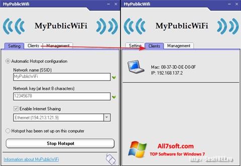 Posnetek zaslona MyPublicWiFi Windows 7