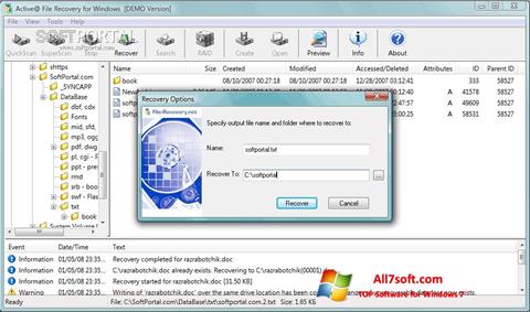 Posnetek zaslona Active File Recovery Windows 7