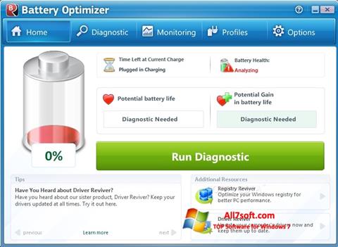 Posnetek zaslona Battery Optimizer Windows 7