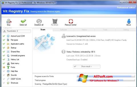Posnetek zaslona Vit Registry Fix Windows 7