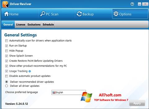 Posnetek zaslona Driver Reviver Windows 7