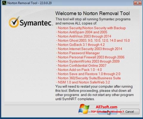 Posnetek zaslona Norton Removal Tool Windows 7