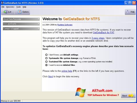 Posnetek zaslona GetDataBack Windows 7