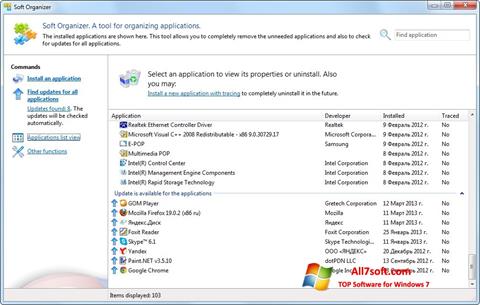 Posnetek zaslona Soft Organizer Windows 7
