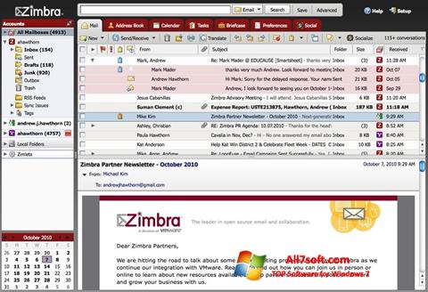 Posnetek zaslona Zimbra Desktop Windows 7
