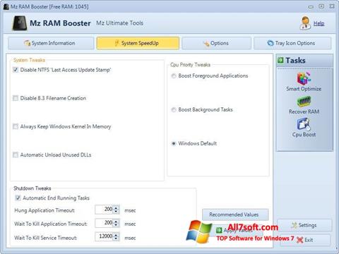 Posnetek zaslona Mz RAM Booster Windows 7