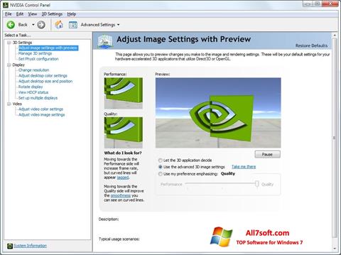 Posnetek zaslona NVIDIA ForceWare Windows 7
