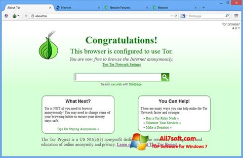 Posnetek zaslona Tor Windows 7