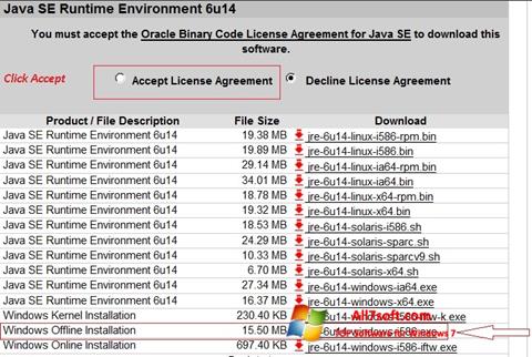 Posnetek zaslona Java Runtime Environment Windows 7