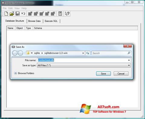 Posnetek zaslona SQLite Database Browser Windows 7
