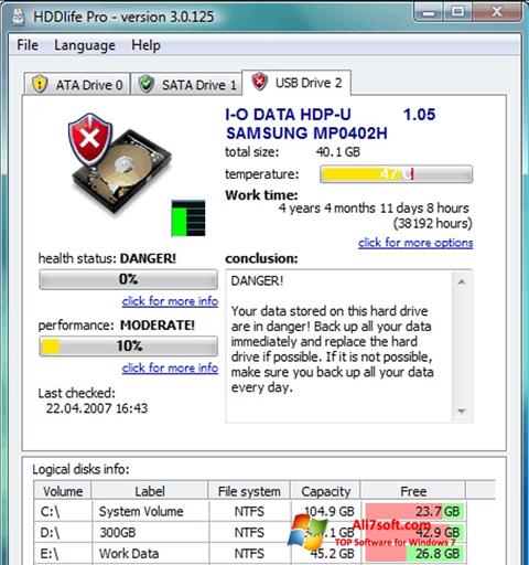 Posnetek zaslona HDDlife Windows 7