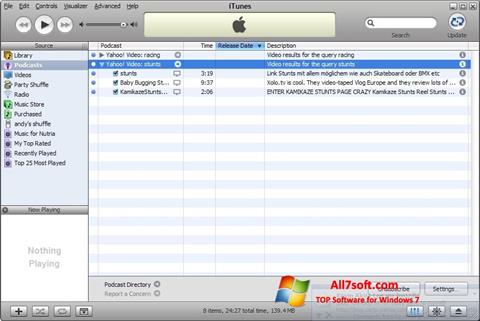 Posnetek zaslona iTunes Windows 7