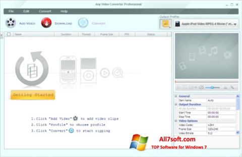 Posnetek zaslona Any Video Converter Windows 7