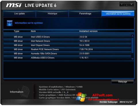 Posnetek zaslona MSI Live Update Windows 7
