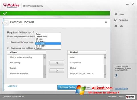 Posnetek zaslona McAfee Internet Security Windows 7
