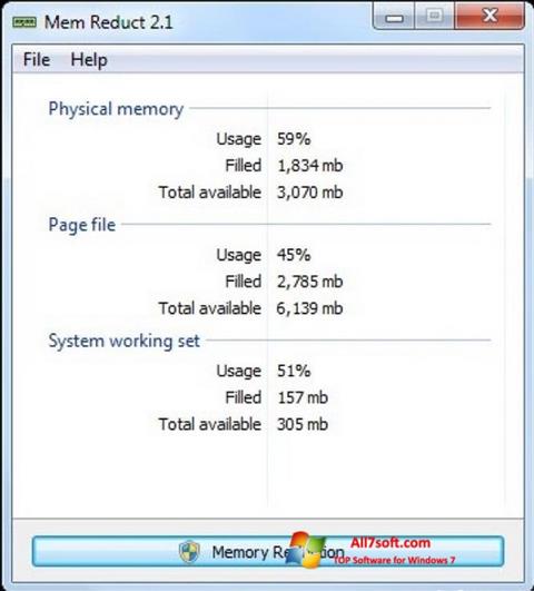 Posnetek zaslona Mem Reduct Windows 7