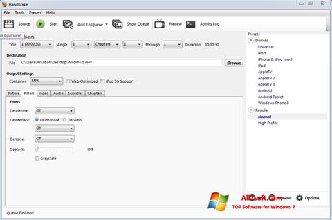 Posnetek zaslona HandBrake Windows 7