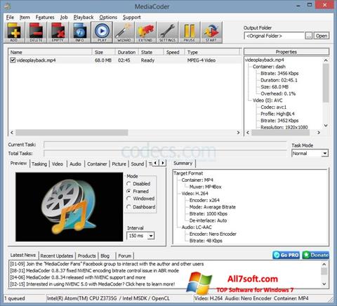 Posnetek zaslona MediaCoder Windows 7