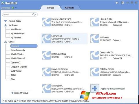 Posnetek zaslona RaidCall Windows 7
