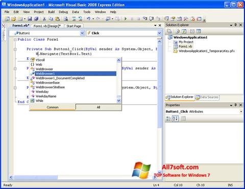 Posnetek zaslona Microsoft Visual Basic Windows 7
