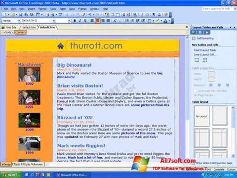 Posnetek zaslona Microsoft FrontPage Windows 7