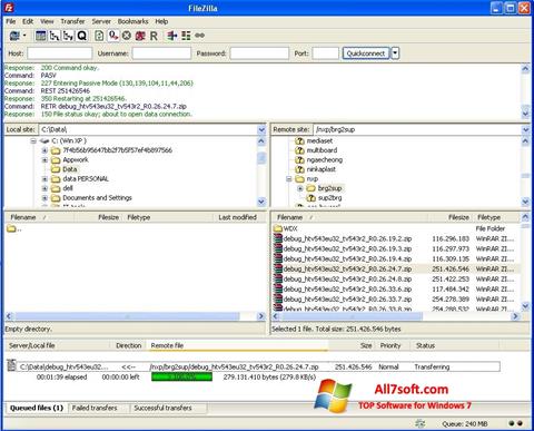 Posnetek zaslona FileZilla Windows 7