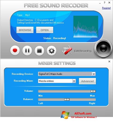 Posnetek zaslona Free Sound Recorder Windows 7