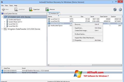 Posnetek zaslona Active Partition Recovery Windows 7