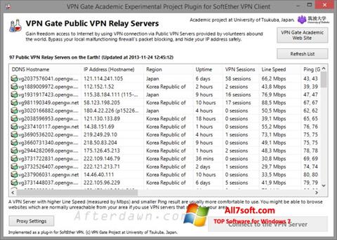 Posnetek zaslona VPN Gate Windows 7