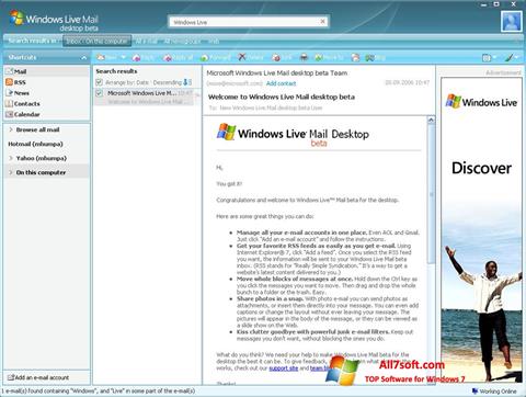 Posnetek zaslona Windows Live Mail Windows 7