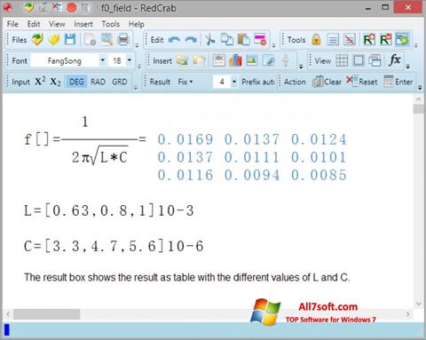 Posnetek zaslona RedCrab Calculator Windows 7