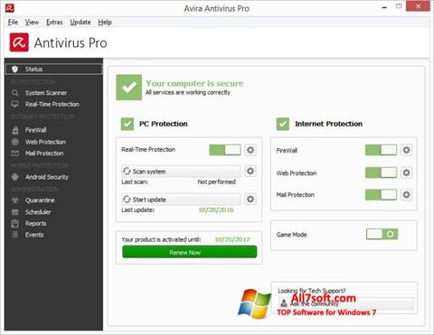 Posnetek zaslona Avira Antivirus Windows 7