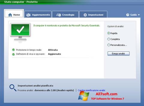 Posnetek zaslona Microsoft Security Essentials Windows 7