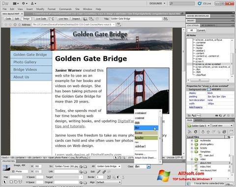 Posnetek zaslona Adobe Dreamweaver Windows 7