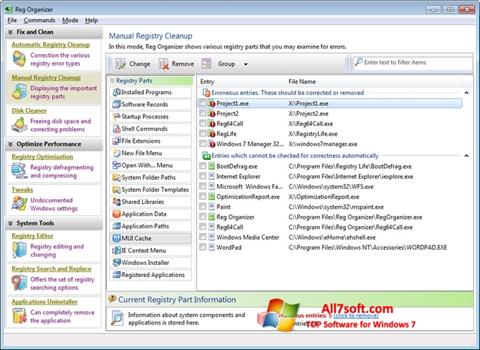 Posnetek zaslona Reg Organizer Windows 7