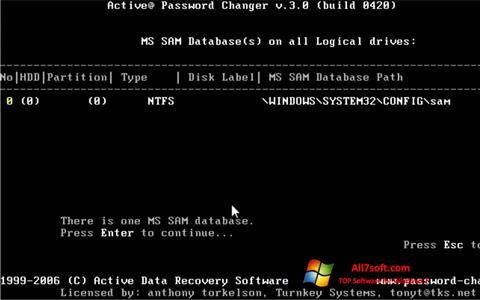 Posnetek zaslona Active Password Changer Windows 7