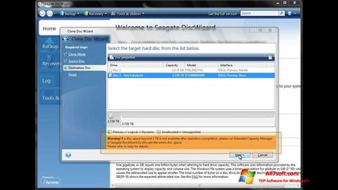 Posnetek zaslona Seagate DiscWizard Windows 7