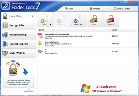 Posnetek zaslona Folder Lock Windows 7