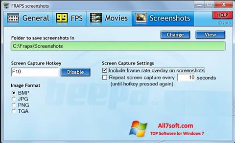 Posnetek zaslona Fraps Windows 7