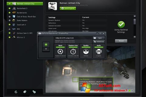 Posnetek zaslona NVIDIA GeForce Experience Windows 7