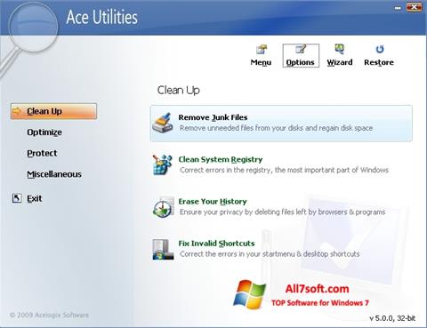 Posnetek zaslona Ace Utilities Windows 7